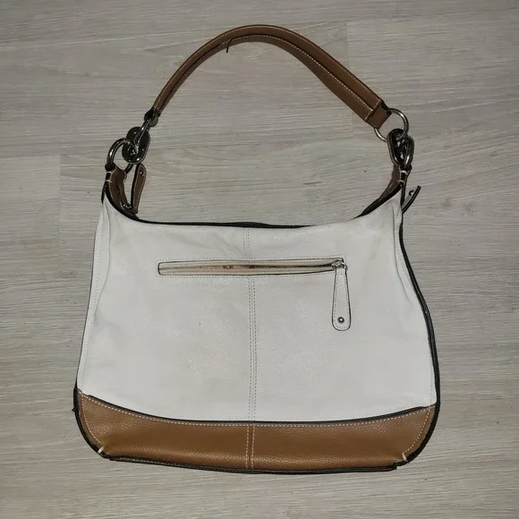 Tignanello Leather Hobo Shoulder Bag White Brown Contrast Stitching contemporary - Picture 2 of 9